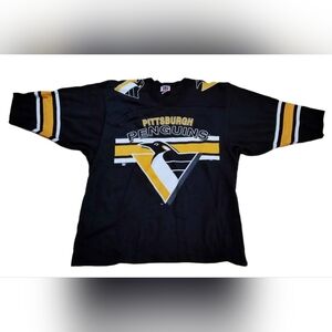 Vintage 90s Pittsburgh Penguins Team Rated Hockey Jersey Black Shirt Men Large